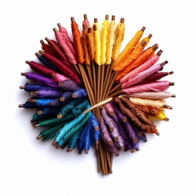 Assortment of colorful embroidery threads and needles